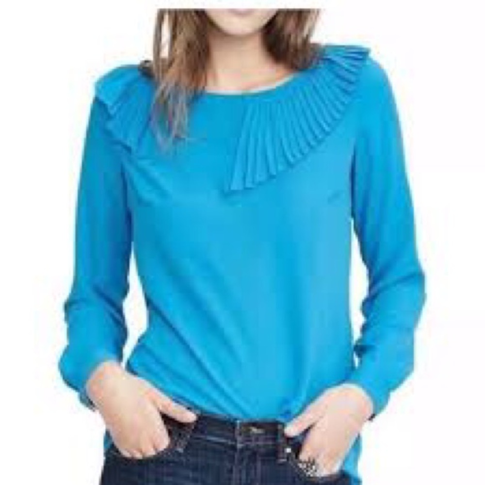 Banana Republic Josephine Women’s Asymmetric Pleated Long-Sleeve Top Blue XS Sz